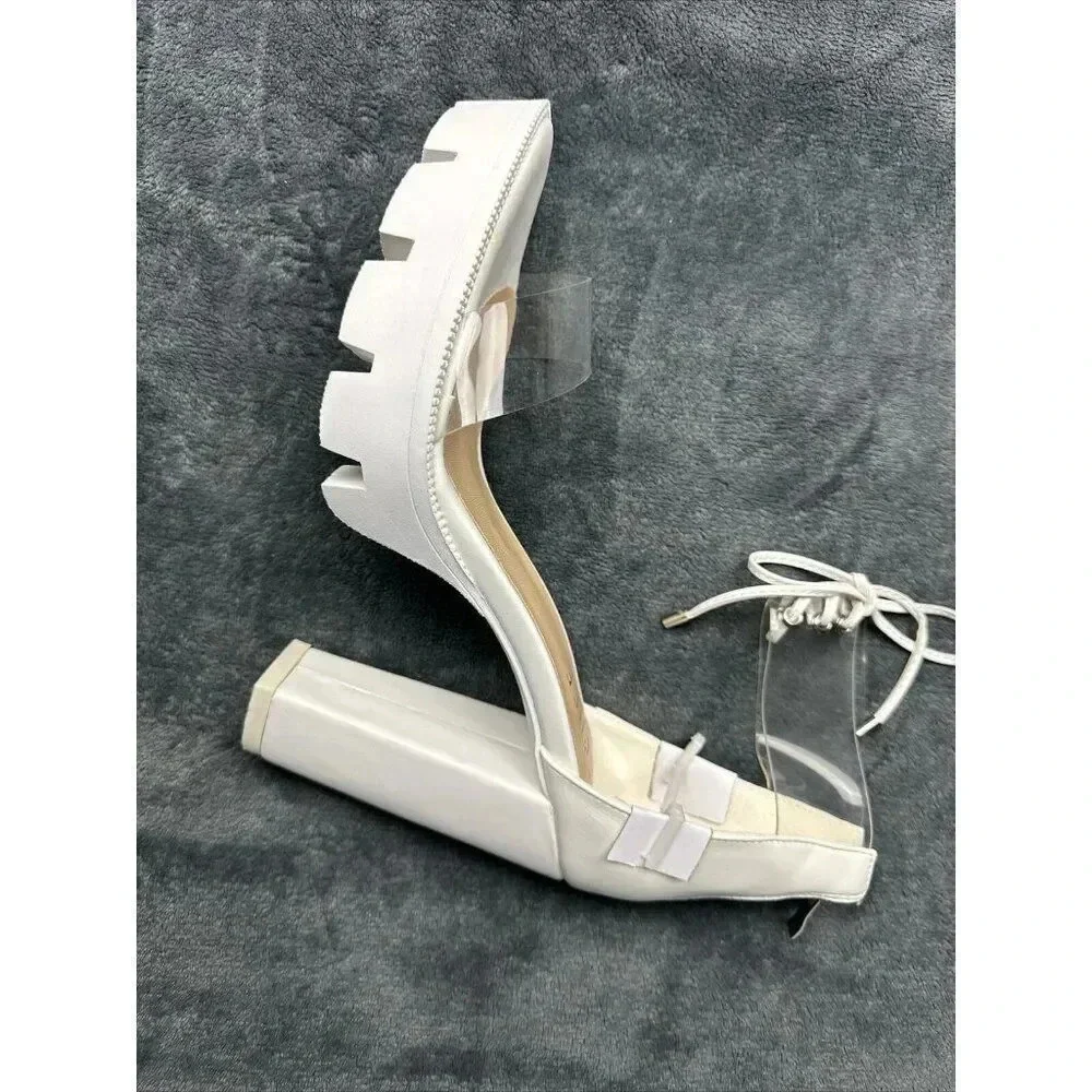 OLCHEE Women's Clear Ankle Strap Platform Sandals - Transparent Lace High Heels
